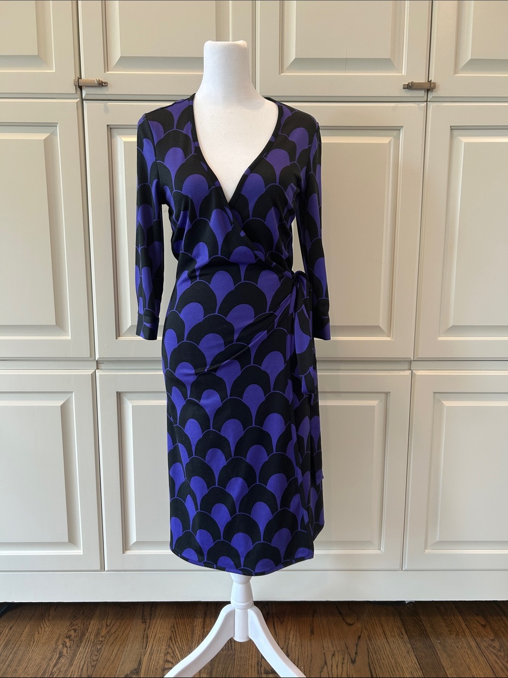 JB by Julie Brown Purple & Black Patterned Wrap Midi Dress